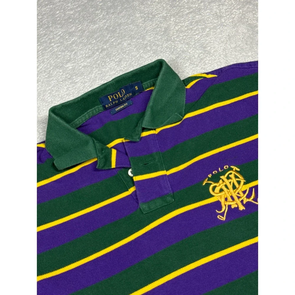 Polo Ralph Lauren Polo Shirt Mens S Purple Green Striped Crest Mardi Gras